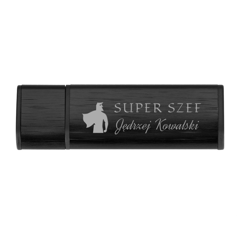 Pendrive czarno-czarny / Super Szef / 32 GB Pamięć USB / Prezent dla szefa / upominek z Grawerem