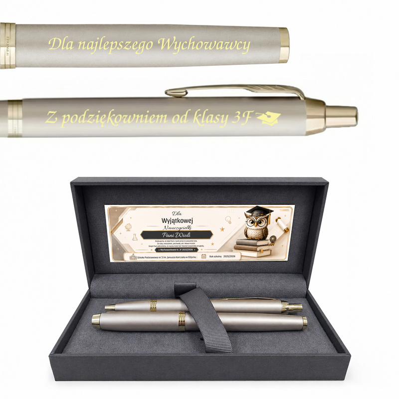 Parker IM Monochrome Champagne z grawerem i dedykacją – elegancki zestaw prezentowy