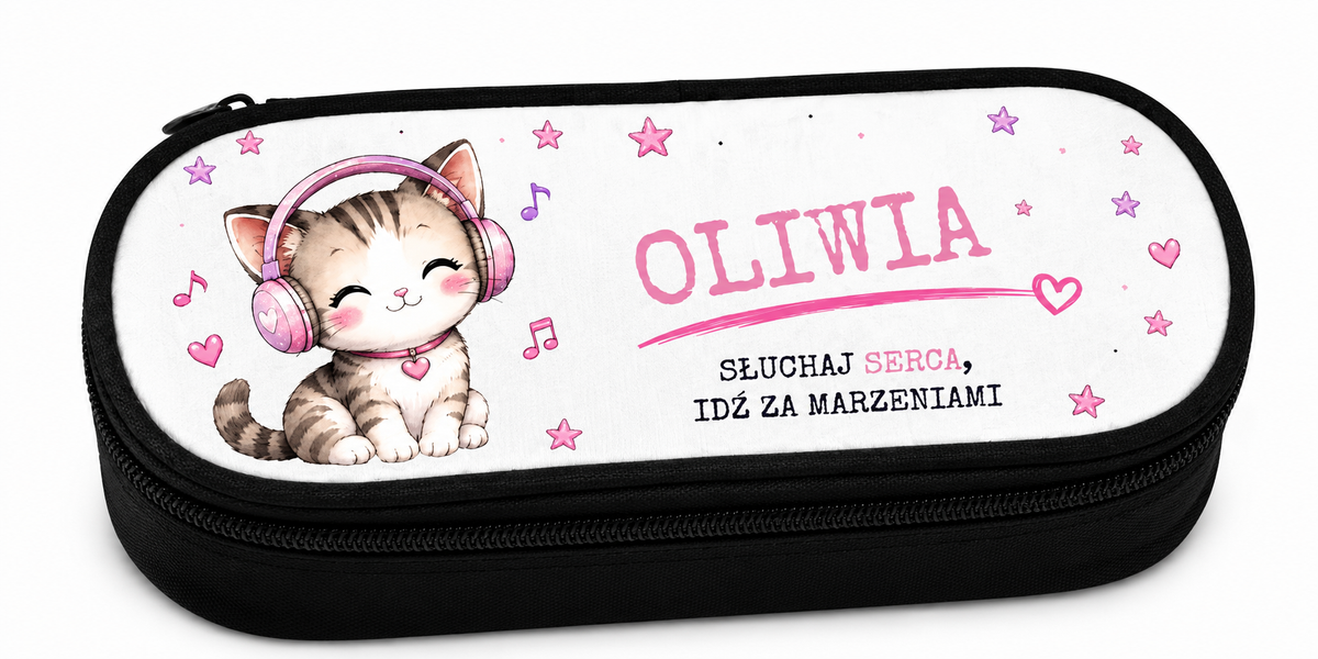 Personalizowany piórnik z kotkiem i imieniem – uroczy piórnik dla dziewczynki