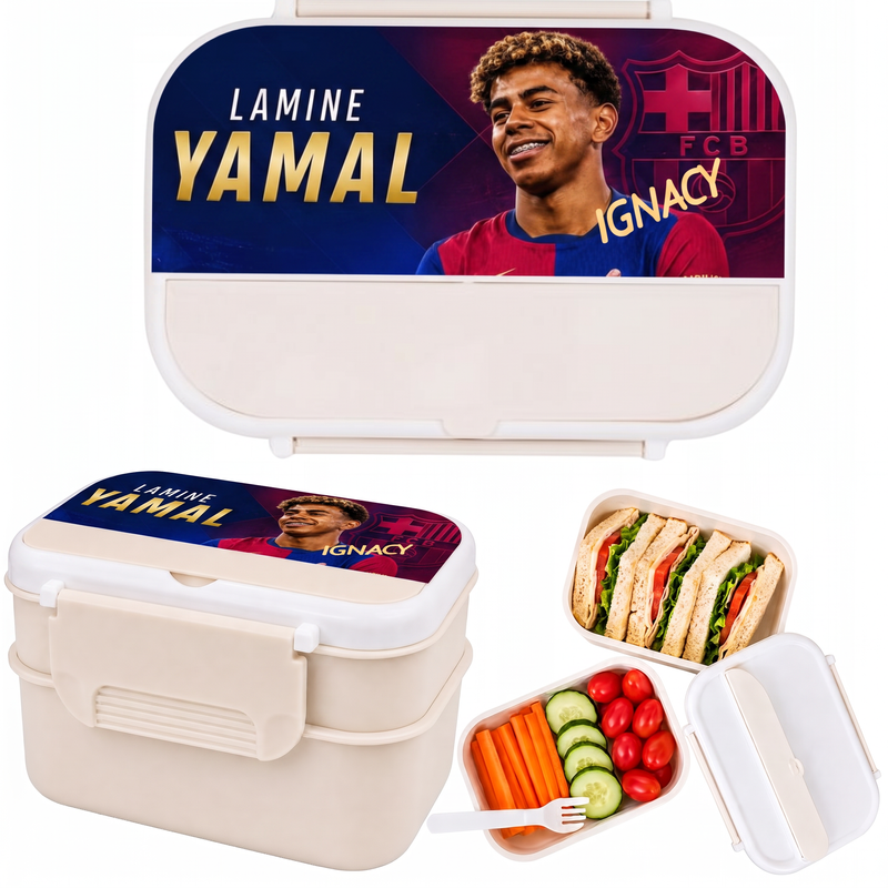 Personalizowany pojemnik na lunch Lamine Yamal z imieniem – dwupoziomowa śniadaniówka 1200 ml