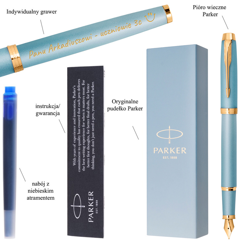 Pióro wieczne Parker IM Writing Rituals Turquoise Green GT z grawerem