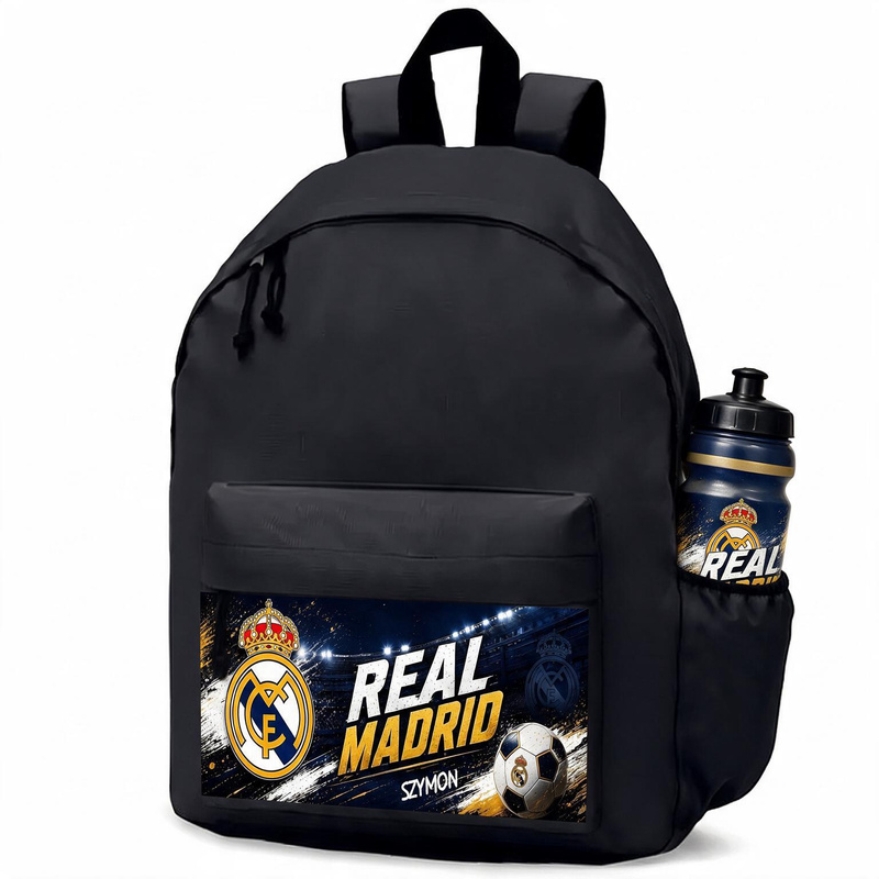 Personalizowany plecak Real Madrid z imieniem – czarny plecak szkolny dla fana piłki nożnej