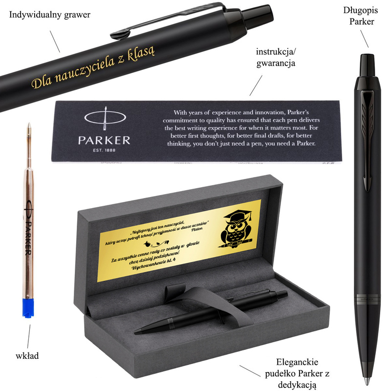 Prezent dla nauczyciela: Parker IM Achromatic Black z grawerem