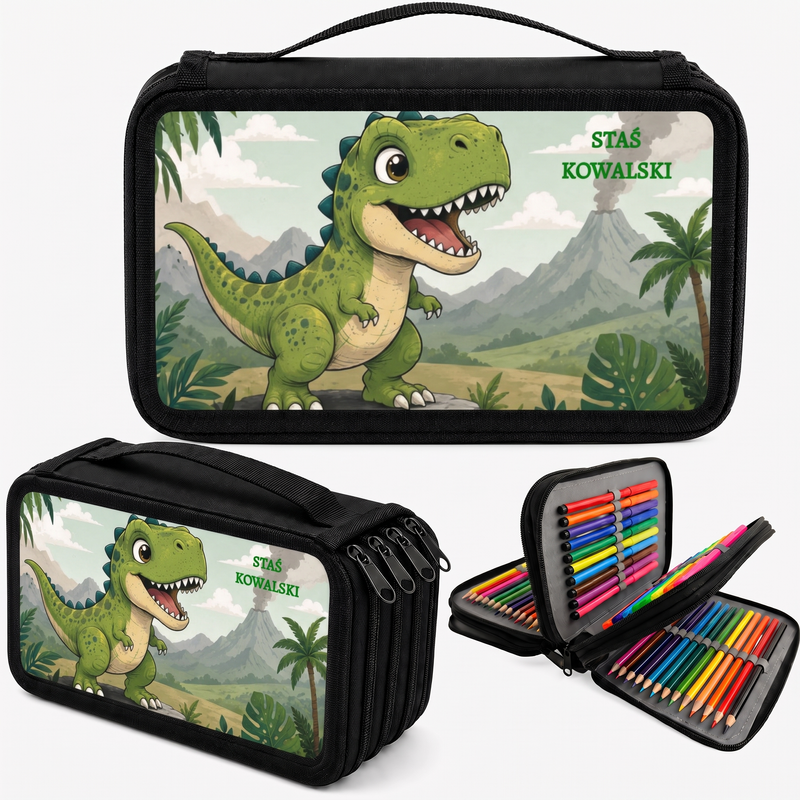 Personalizowany piórnik z dinozaurem i imieniem – Wesoły Dinozaur