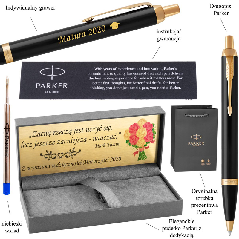 Długopis Parker IM Black GT czarny ze złotem i grawerem w etui